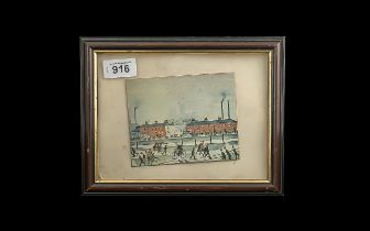 Framed Small Lowry Picture with Signature, image measures 5'' x 4'', signature on mounting.