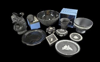 Quantity of Wedgwood Black Basalt, to include vases, trinket pots, Dolphin Gurgle Vase,Josiah