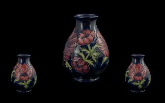 Walter Moorcroft Signed Globular Shaped Vase - 'Anemone' Range. Circa 1960's - 1970's. Height 7 3/