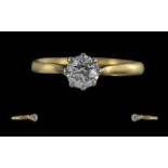 18ct Gold Pleasing Single Stone Diamond Set Ring. Marked 18ct to Shank. The Round Faceted Diamond of