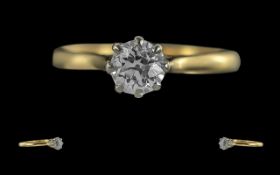 18ct Gold Pleasing Single Stone Diamond Set Ring. Marked 18ct to Shank. The Round Faceted Diamond of