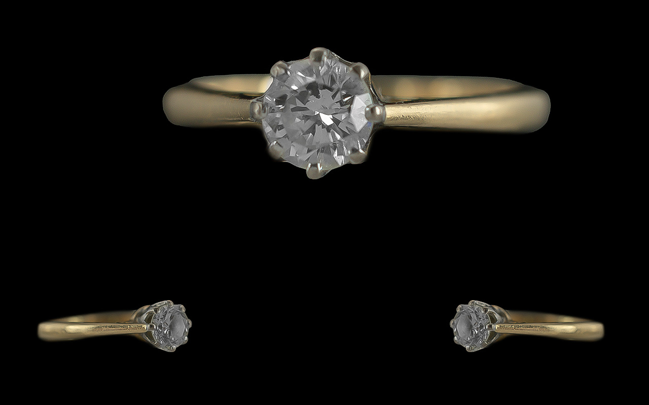 Ladies 18ct Gold Single Stone Diamond Set Ring. Full Hallmark to Interior of Shank.