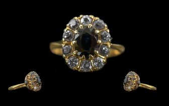Antique Period Attractive Ladies 18ct Gold and Platinum Diamond and Sapphire Set Cluster Ring, circa