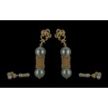 Ladies Fine Pair of 14ct Gold and Pearl Set Earrings, marked 14ct, rope twist design, excellent