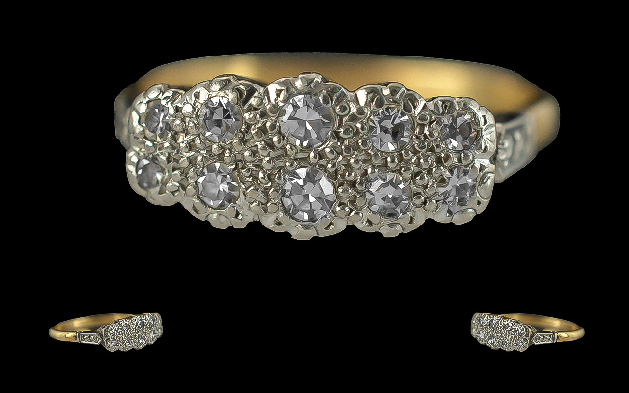 Ladies 18ct Gold and Platinum Diamond Set Dress Ring, Marked 18ct and Platinum to Shank. The Pave