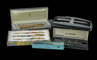 Collection of Vintage Pens, comprising a ladies set of pen, pencil and biro, Parker Gross pen,