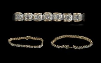 9ct Gold Diamond Set Line Bracelet. Full Hallmark to Clasp. Diamond Weight Stamped 1.00 cts, Size