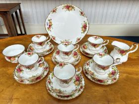 Royal Albert 'Old Country Roses' Set, comprising six cups, saucers and side plates, a milk jug,