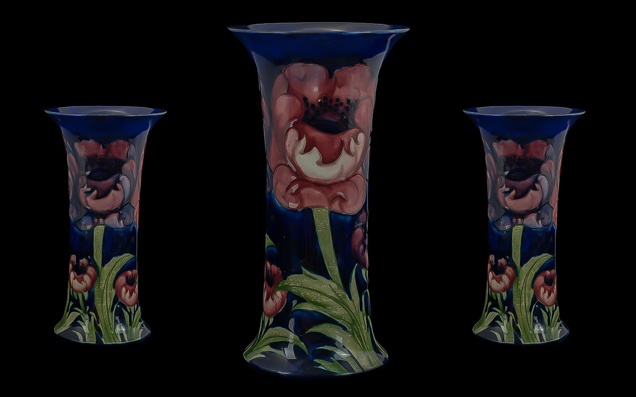 Moorcroft Tubelined Signed Vase 'Big Poppy' Design on blue ground, circa late 1930s, height 8.25