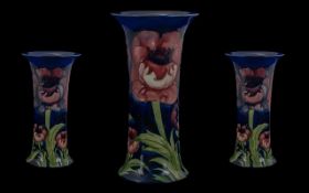 Moorcroft Tubelined Signed Vase 'Big Poppy' Design on blue ground, circa late 1930s, height 8.25