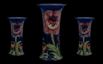 Moorcroft Tubelined Signed Vase 'Big Poppy' Design on blue ground, circa late 1930s, height 8.25