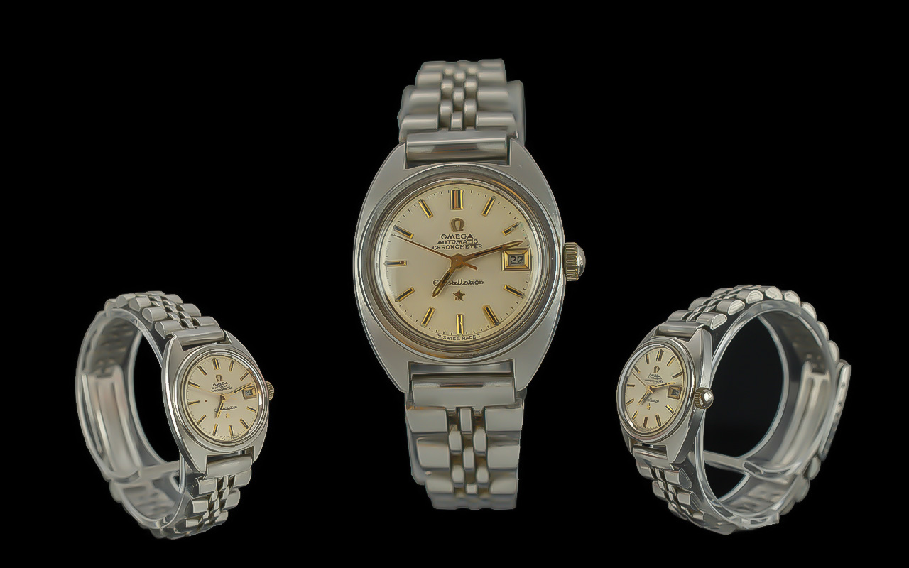 Omega - Ladies Constellation Automatic Chronometer Stainless Steel Wrist Watch, With Just / Date