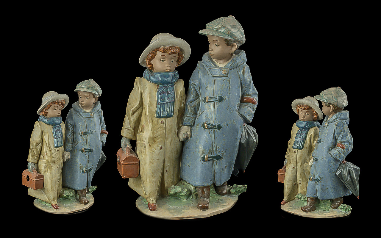 Lladro - Gres Hand Painted Group Figure ' Off to School ' Model No 12242. Designer Antonio Ramos,