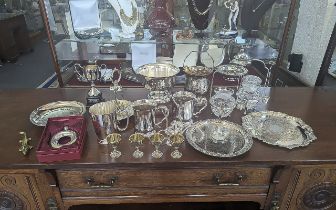 Collection of Silver Plate, comprising golf club trophy, ice bucket and tongs, egg server and