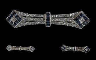 Art Deco Style Attractive 18ct White Gold Diamond and Sapphire Set Brooch of excellent design,