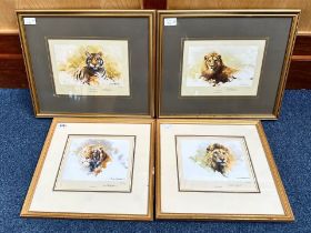 David Shepherd - Set of Four Signed Limited Edition Prints, including Lion's Head, Tiger's Head,