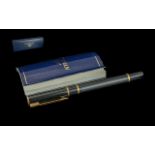Waterman Fountain Pen Exception Slim Black -Gold Trims- with original box. c 1980's