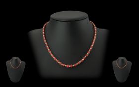 Ladies Attractive Coral and Pearl Set Necklace with 9ct Gold Clasp. The Well Matched Coral Beads