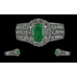 Ladies - Excellent 18ct White Gold Contemporary Emerald and Diamond Set Ring. Marked 18ct to