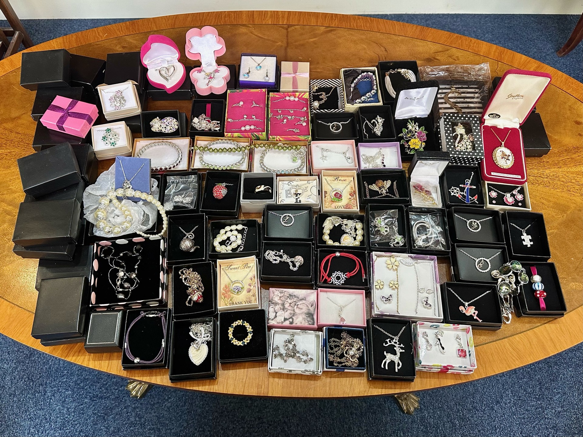 Large Box of Costume Jewellery, boxed and as new, mostly Avon, including chains, necklaces, beaded