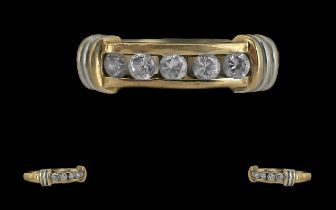 Ladies - Attractive 9ct Gold Diamond Set Ring. Full Hallmark to Interior of Shank. The Five Well