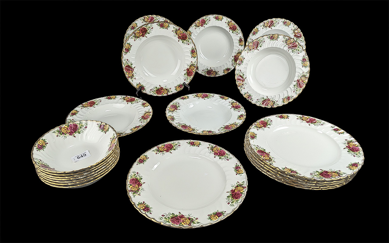 H Aynsley Roses Pattern Set comprising seven bowls, six plates, and seven soup bowls.