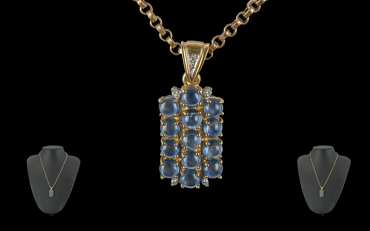 Early 20th Century 9ct Gold Pleasing Blue Moonstone Set Pendant of Rectangular Form, with 9ct Gold