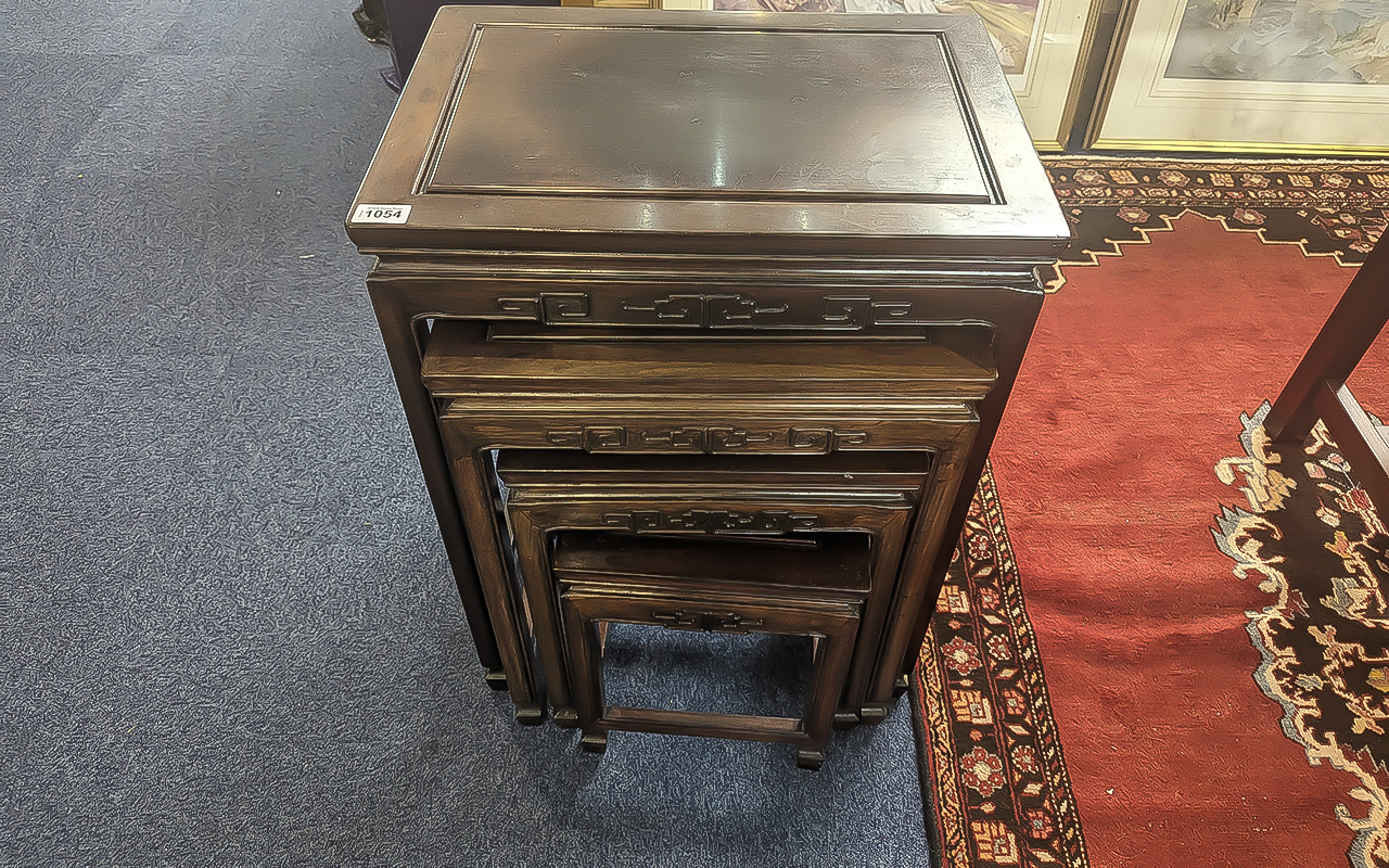 Modern Nest of Chinese Hardwood Tables, tallest 26'' x 20'' x 14''.