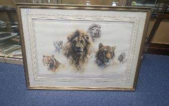 Large David Shepherd Signed Limited Edition Print 'Just Cats', signed to margin, mounted, framed and