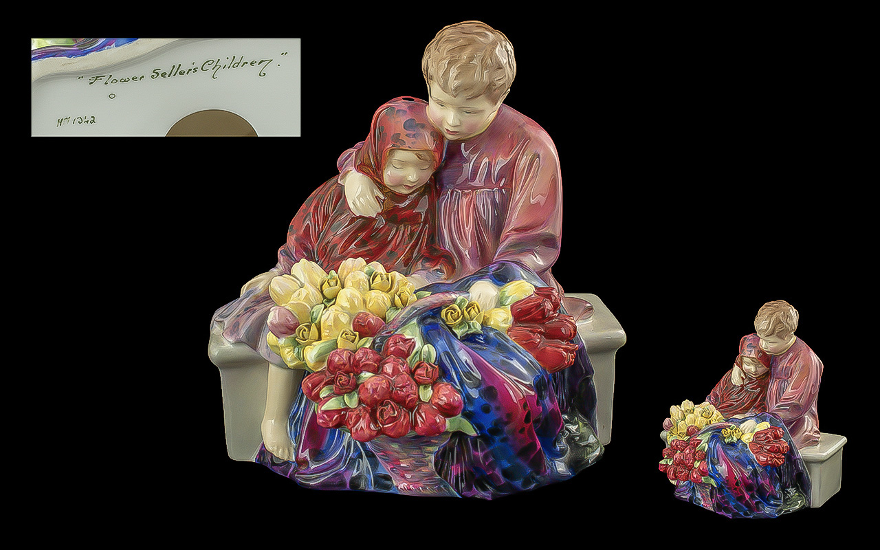 Royal Doulton Early Hand Painted Figure Early Stamp ' Flower Sellers Children ' HN1342. Designer