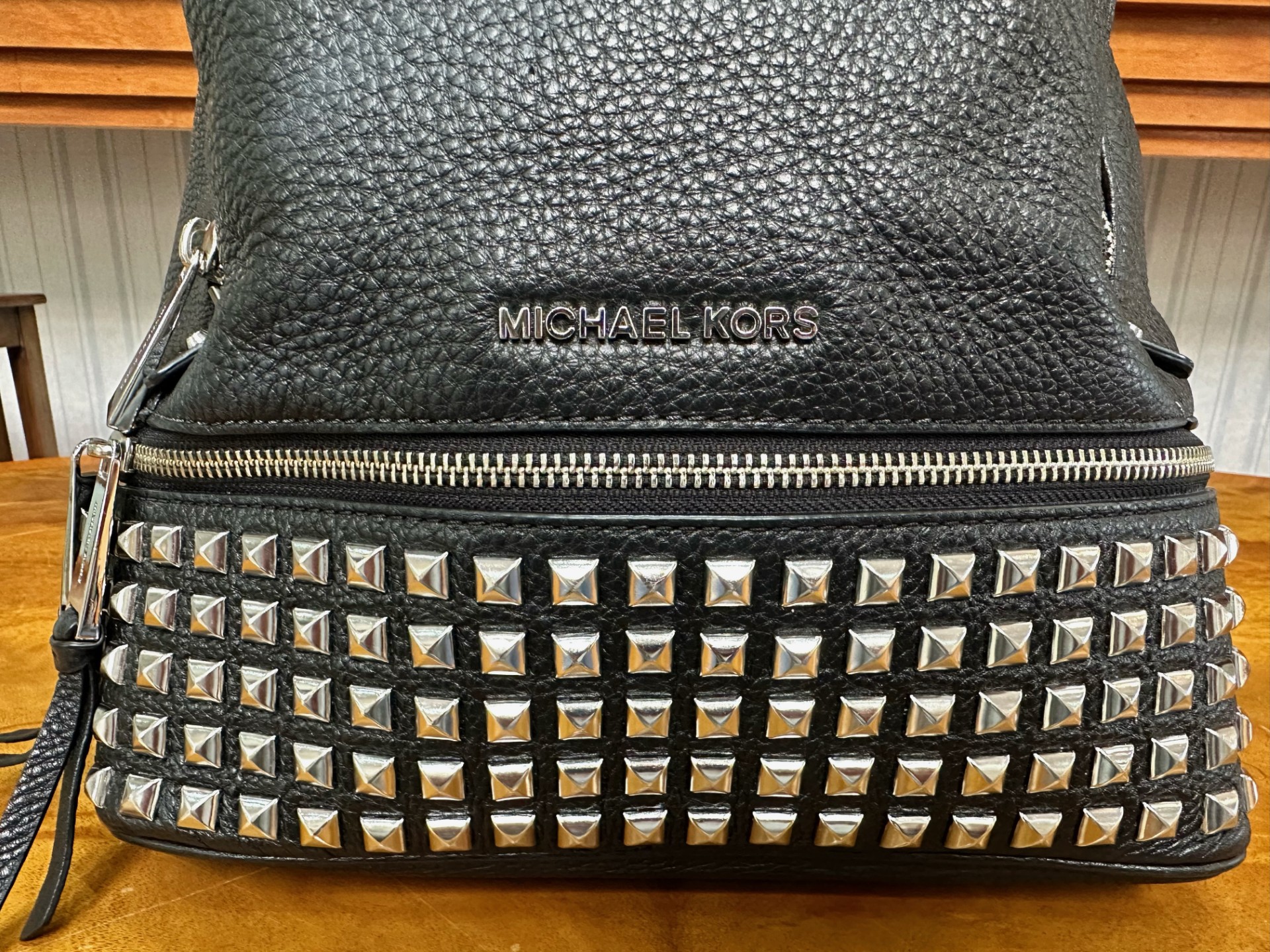 Michael Kors Interest. Ladies Michael Kors Black Leather Silver Studded Back Pack. Comes with its - Image 5 of 7