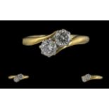 Ladies 18ct Gold Two Stone Diamond Set Ring - Marked 750 (18ct) To Shank.