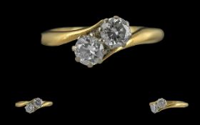 Ladies 18ct Gold Two Stone Diamond Set Ring - Marked 750 (18ct) To Shank.
