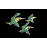 Beswick Hand Painted Wall Hanging Trio of Kingfishers, flying to the right, model no.729, medium and