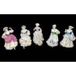 Five Coalport Figures comprising Milkmaid sculpted by J Bromley, Oranges & Lemons, Ripe Cherries