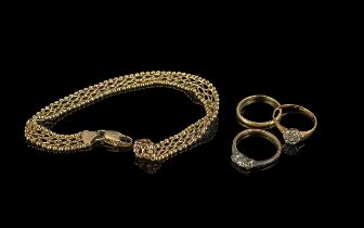 Ladies 9ct Gold Fancy Link Bracelet, weight 6 grams, together with two small 18ct diamond set