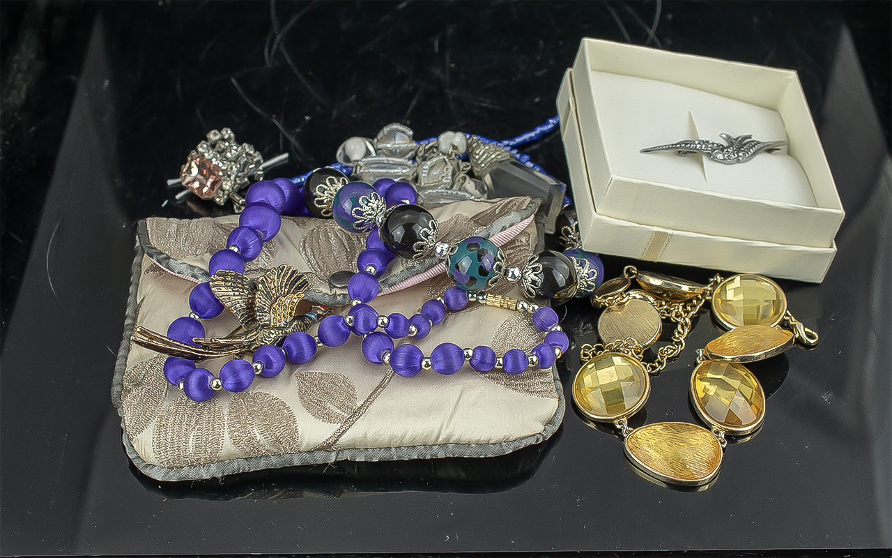 A Collection of Vintage Costume Jewellery to include vintage 1950's blue lustre glass bead three row