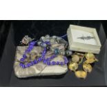 A Collection of Vintage Costume Jewellery to include vintage 1950's blue lustre glass bead three row