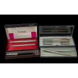 A Collection of Parker Vintage Pens (10) in total. To include a pen set, silver toned pens and a