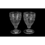 Pair of Victorian Hand Blown Wine Glasses, engraved with festoons and initialled JR.