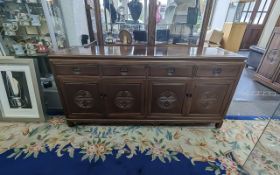 Chinese Oriental Style Cherrywood Sideboard, four drawers above, storage base. Moulded edges. 34''