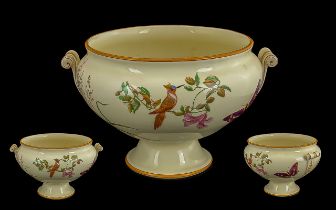 Wedgwood - Large and Impressive Birds and Butterflies Decorated In Enamels Twin Handle Bowl. c.