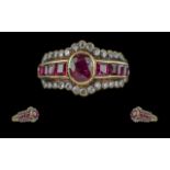 18ct Gold Attractive Ruby and Diamond Set Ring, not marked, tests 18ct - 750, the rubies and