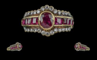 18ct Gold Attractive Ruby and Diamond Set Ring, not marked, tests 18ct - 750, the rubies and
