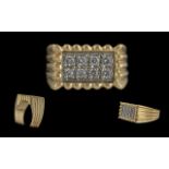 Gents - Heavy 14ct Gold Heavy Diamond Set Dress Ring. Ribbed Designed Shank. Set with 8 Matched