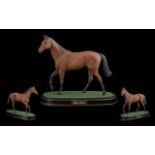 Royal Doulton Racehorse Figure on Stand - 'Red Rum' Brown Matt Raised On A wooden Plinth. Model