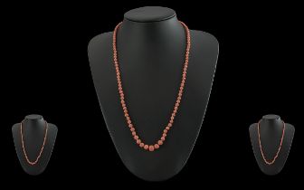 Vintage Coral Beaded Necklace of excellent warm colour, length 20 inches (50cms), weight 15.4g; good