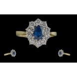 Ladies - Pleasing Quality 18ct Gold Diamond and Blue Sapphire Set Cluster Ring. Full Hallmark for