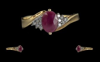 Ladies - Attractive Ruby and Diamond Set Ring. Full Hallmark to Interior of Shank.
