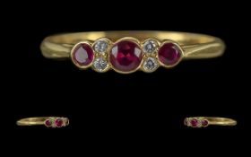 Ladies 18ct Gold Exquisite and Contemporary Ruby and Diamond Set Ring - Full Hallmark for London